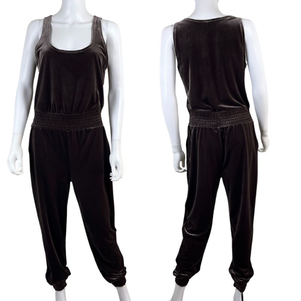 Commando Womens Size M Brown Velvet Tank Jogger Jumpsuit Athleisure Relaxed Fit